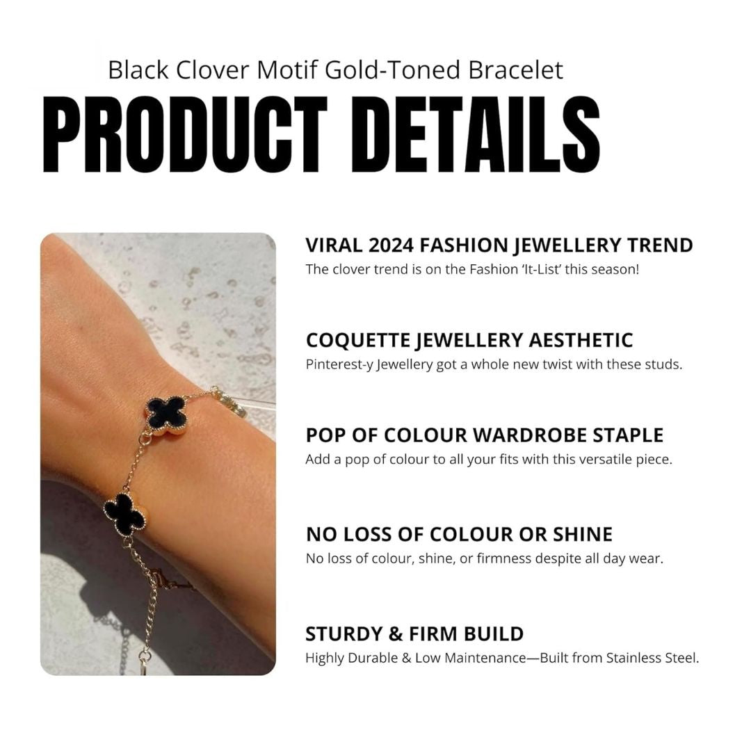Black Clover Chain Bracelet for Women