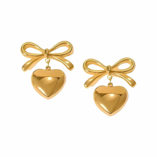 Monsoon Bow and Heart drop Earrings - 18K Gold Plated Earrings